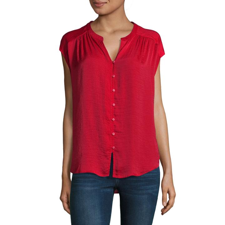 Liz Claiborne Short Sleeve Woven Blouse- Talls