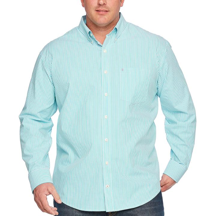 Izod Long Sleeve Sportflex Natural Stretch Stripe Woven Long Sleeve Button-front Shirt-big And Tall