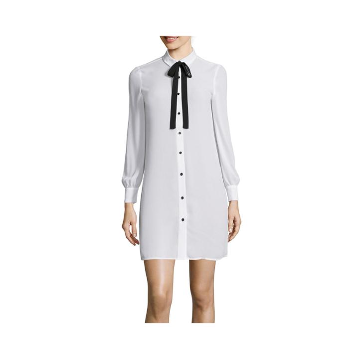 Decree Long-sleeve Bow Shirtdress- Juniors