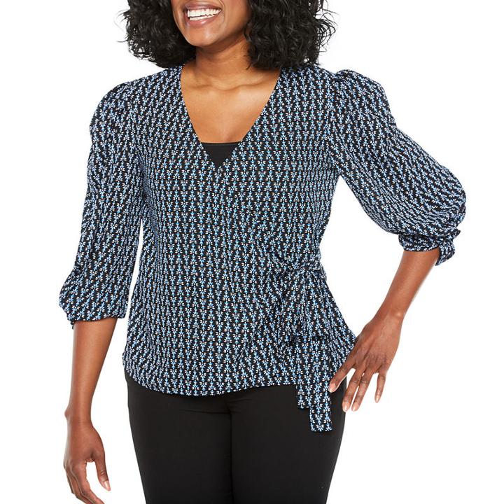 Worthington Elbow Sleeve Wrap Shirt Petites