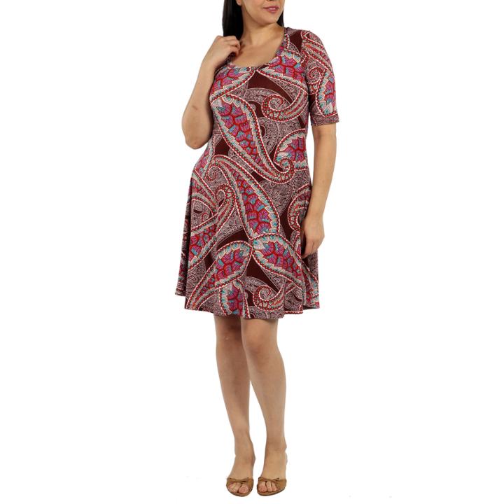 24/7 Comfort Apparel Pretty Paisley Fit & Flare Dress-plus