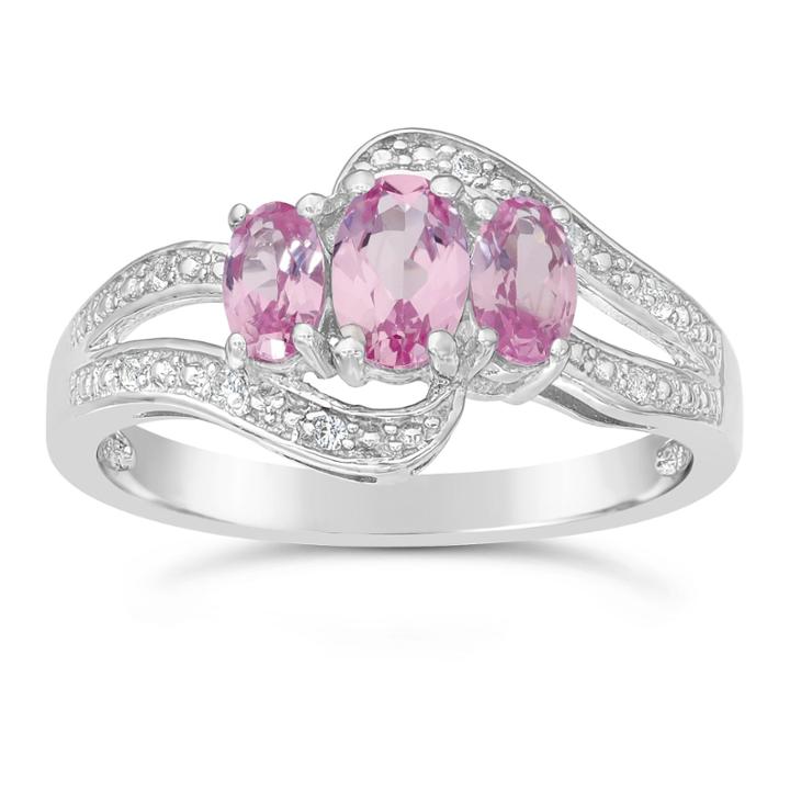 Womens Pink Sapphire Sterling Silver 3-stone Ring