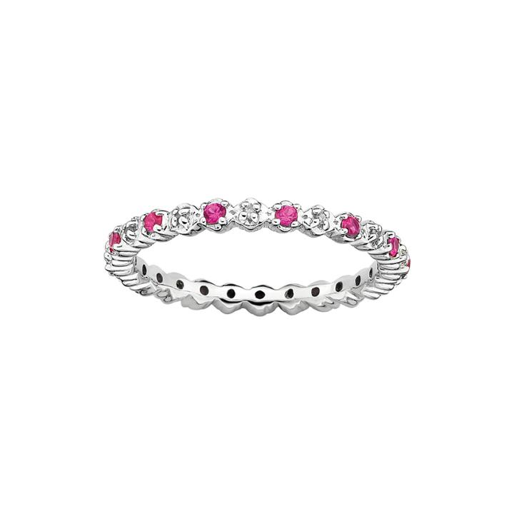 Personally Stackable Lab Created Ruby & Diamond-accent Eternity Ring In Sterling Silver