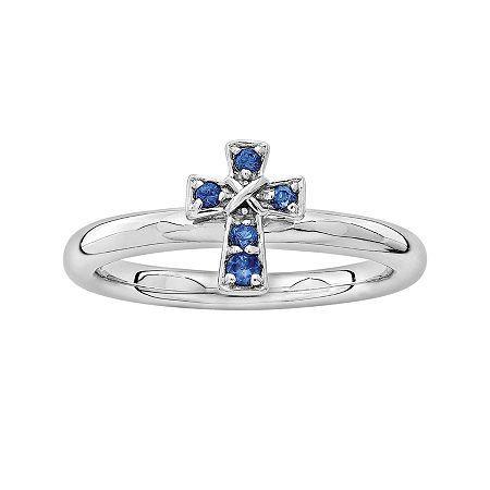Personally Stackable Lab-created Sapphire Sterling Silver Cross Stackable Ring