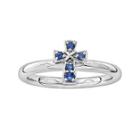 Personally Stackable Lab-created Sapphire Sterling Silver Cross Stackable Ring