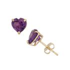 Heart Purple Amethyst 10k Gold Stud Earrings