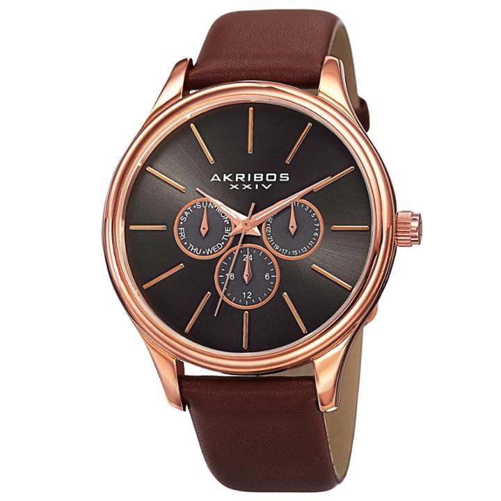 Akribos Xxiv Unisex Brown Strap Watch-a-870rg