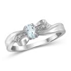 Womens Diamond Accent Color Enhanced Blue Aquamarine Sterling Silver Delicate Ring