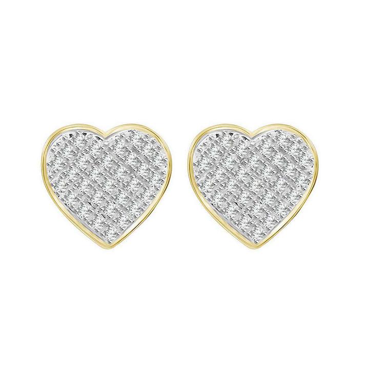 1/4 Ct. T.w. Genuine White Diamond 10k Gold 10.2mm Heart Stud Earrings