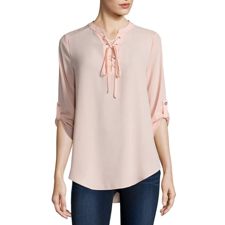 Decree Lace Up Woven Top - Juniors