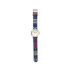 Olivia Pratt Womens Silver-tone Faux Mop Dial Navy Patterned Fabric Strap Watch 10352tr