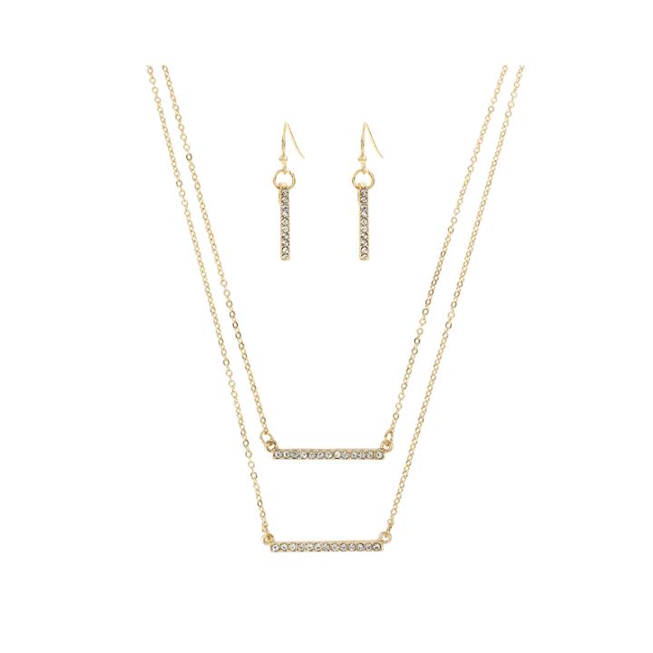 Worthington Gold-tone Layered Bar Necklace And Earring Set
