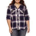 Arizona Long Sleeve Classic Plaid Shirt-juniors Plus