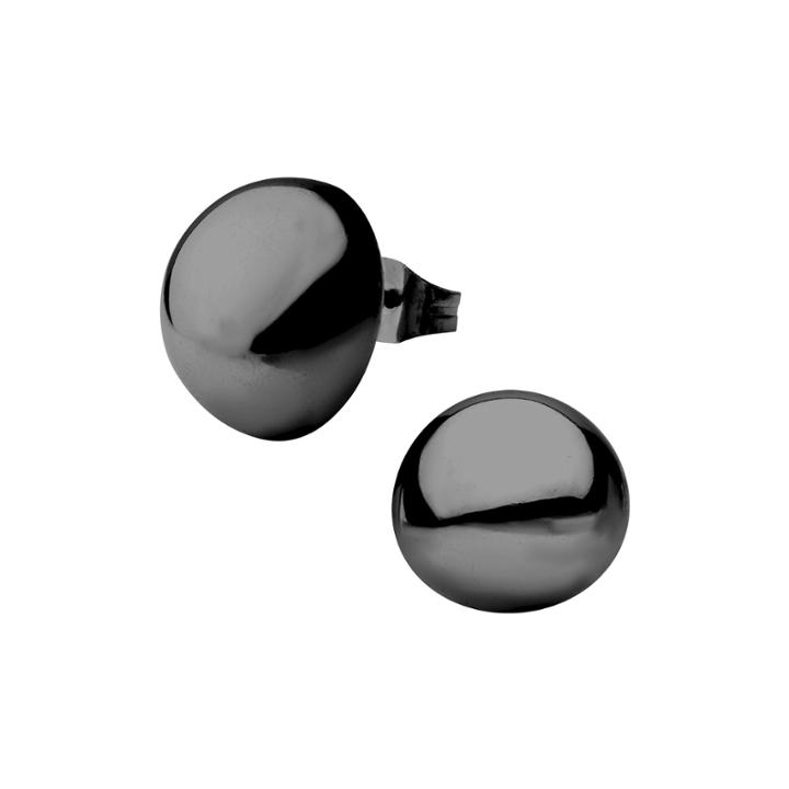 Stainless Steel And Black Ip 14mm Hollow Button Stud Earrings