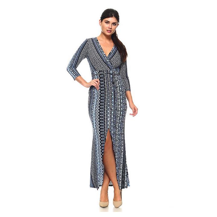 Stilletto's 3/4 Sleeve Surplus Wrap Maxi With Slit