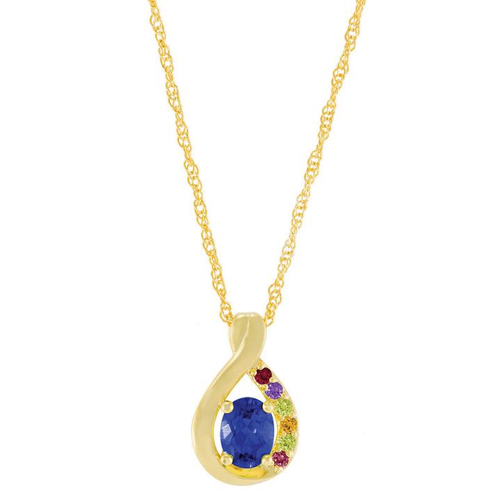 Personalized Womens Multi Color Multi Stone 14k Gold Pendant Necklace