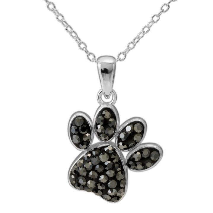 Sterling Silver Crystal Paw Print Pendant Necklace