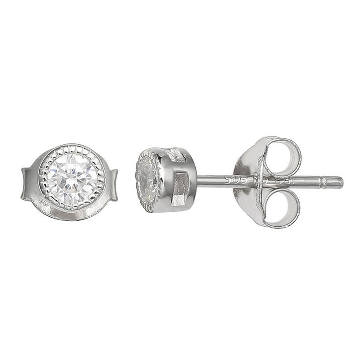 Silver Treasures Bezel Round Cz Stud Earrings