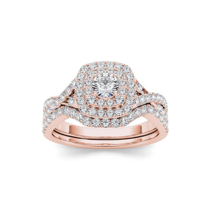 7/8 Ct. T.w. Diamond 10k Rose Gold Bridal Ring Set