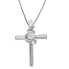 Womens 1/10 Ct. T.w. White Diamond 10k White Gold Cross Pendant Necklace