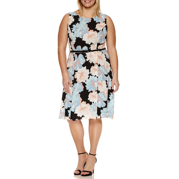 Ronni Nicole Sleeveless Floral Belted Fit & Flare Dress-plus