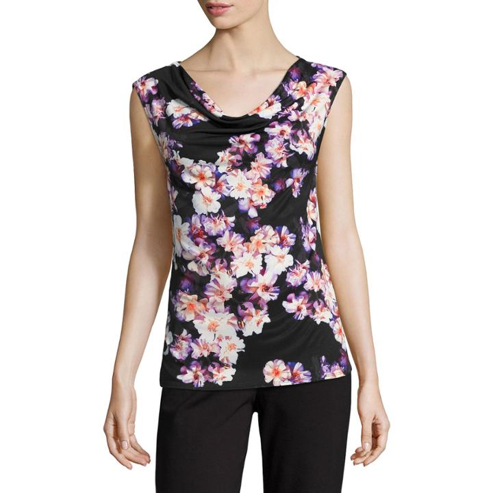 Liz Claiborne Sleeveless Cowl Neck Floral T-shirt-womens