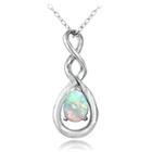 Womens White Opal Sterling Silver Pear Pendant Necklace