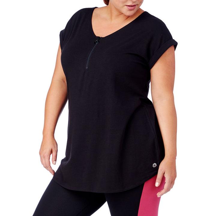 Rainbeau Curves Bel-air Zip Front Top With Rolled Sleeves - Plus