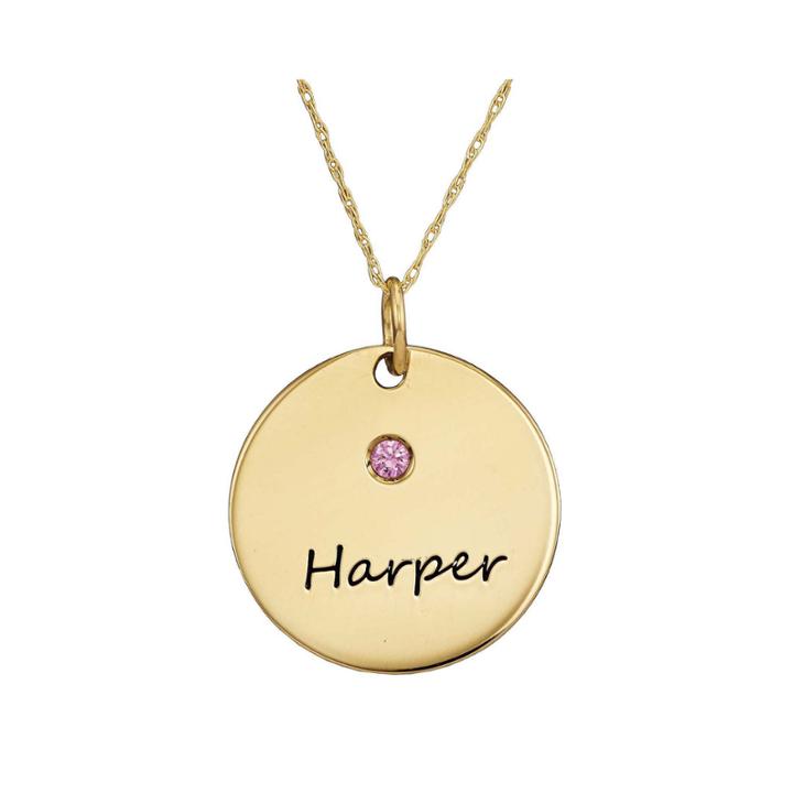 Personalized Simulated Birthstone Round Name Pendant Necklace
