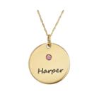 Personalized Simulated Birthstone Round Name Pendant Necklace