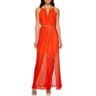 Signature By Sangria Pleated Maxi With Chain Belt Dress