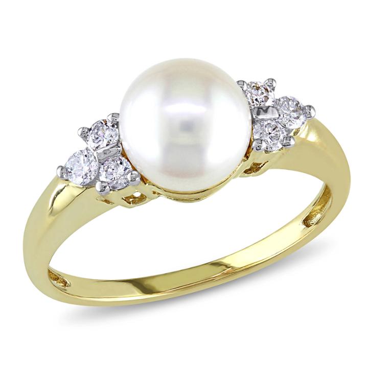 Akoya Pearl & Diamond 14k Yellow Gold Ring
