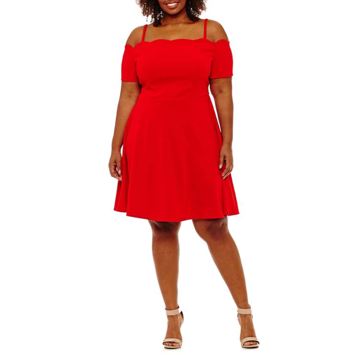 B. Darlin Short Sleeve Fit & Flare Dress-plus