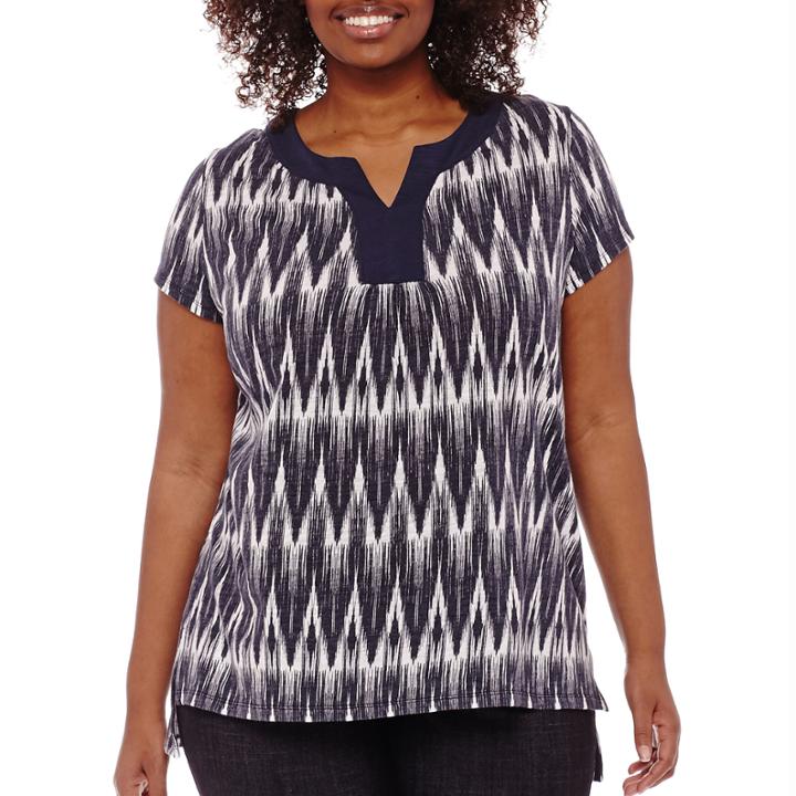 Liz Claiborne Split-neck Extended Shoulder Tee - Plus