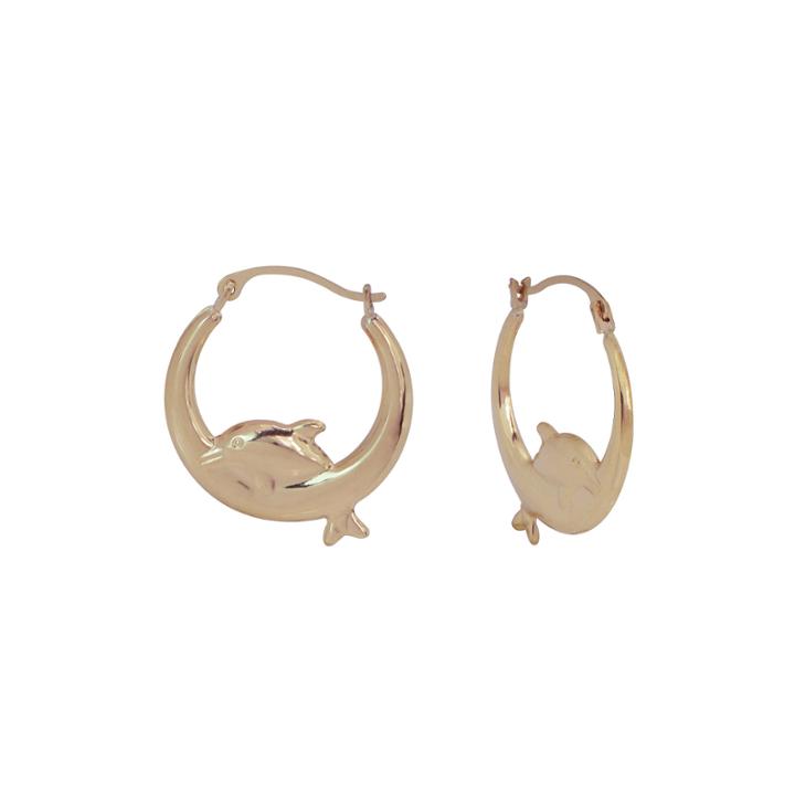 14k Gold Dolphin Hoop Earrings