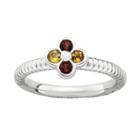 Personally Stackable Genuine Garnet And Citrine Flower Ring