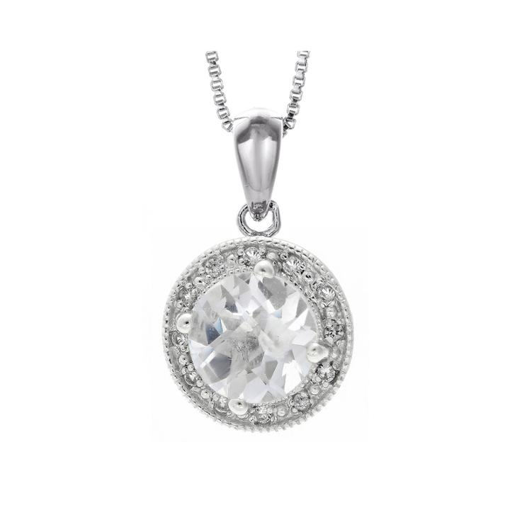 Genuine White Topaz And Lab-created White Sapphire Round Sterling Silver Pendant Necklace