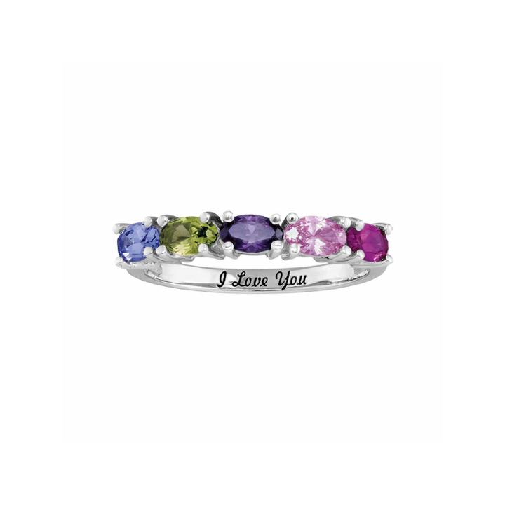 Personalized Birthstones Engravable Side Stone Ring