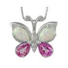 Lab-created Pink Sapphire And Opal Butterfly Pendant Necklace
