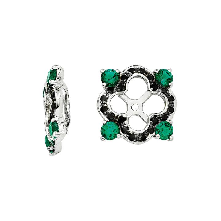 Lab-created Emerald & Black Sapphire Sterling Silver Earring Jackets