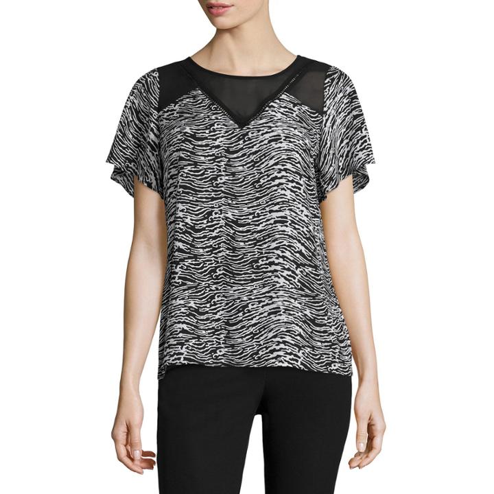 Worthington Short-sleeve Pleat Neck Lace Blouse
