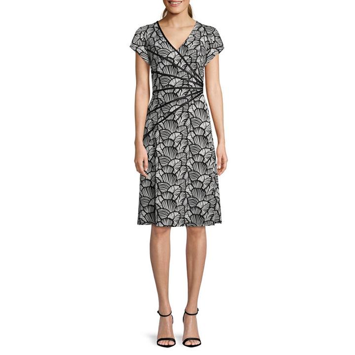 Connected Apparel Short Sleeve Floral Fit & Flare Dress
