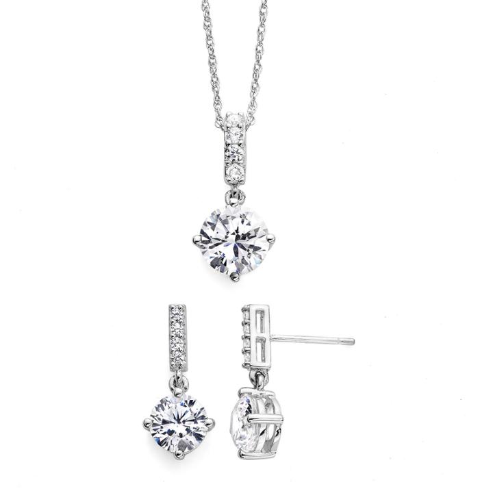 Diamonart Cubic Zirconia Sterling Silver Pendant Necklace And Earring Set