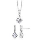 Diamonart Cubic Zirconia Sterling Silver Pendant Necklace And Earring Set
