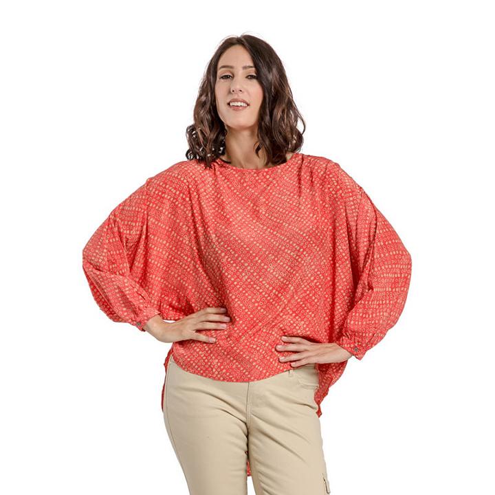 Womens Satin Woven Quail Egg Print High-low Blouses Batwing Sleeve