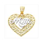 14k Two-tone Gold Diamond-cut Mom Heart Charm Pendant