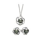 Genuine Tahitian Pearl And Diamond-accent Flower Pendant Necklace & Earring Set