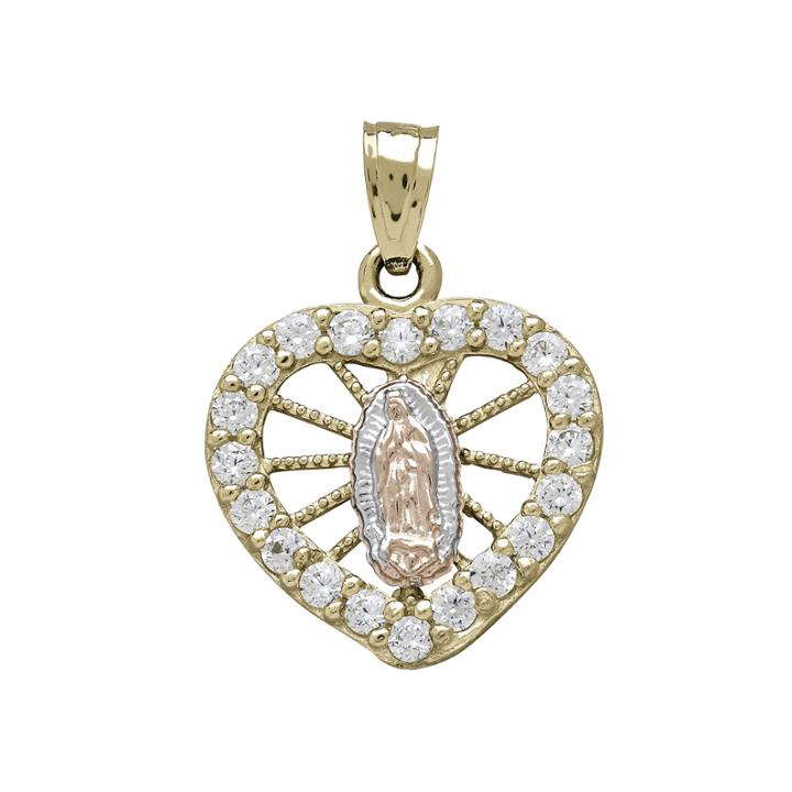 Tesoro&trade; Cubic Zirconia 14k Tri-color Gold Our Lady Of Guadalupe Heart Pendant
