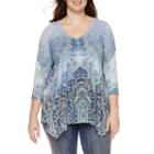 Unity 3/4-sleeve Sharkbite-hem Lace Appliqu Top - Plus