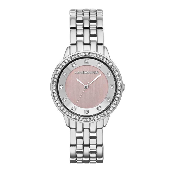 Liz Claiborne Womens Pink Crystal-accent Bracelet Watch